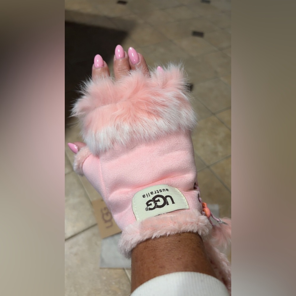 UGG Pink Faux Fur Fingerless Gloves